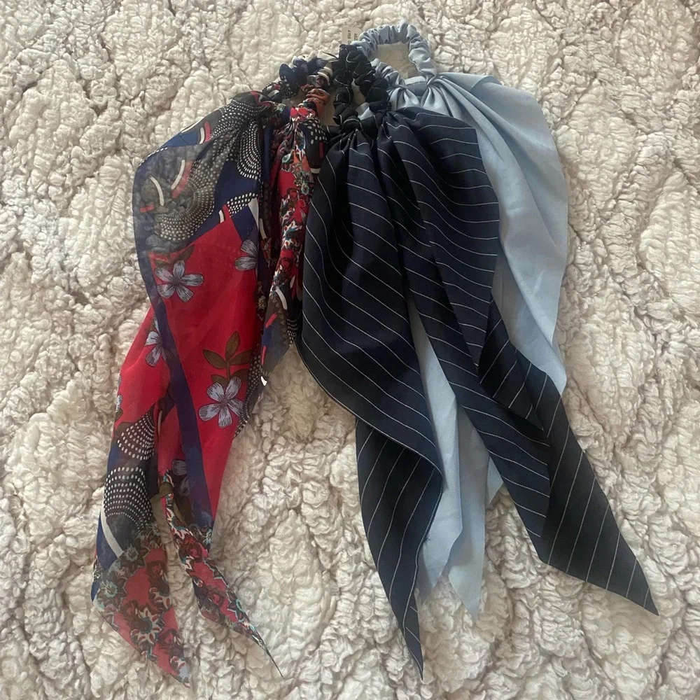 Set Of Three Womens Girls Hair‎ Handkerchief Combo Pinstripe Floral Work Casual